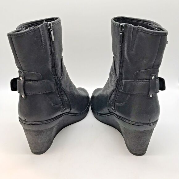 Clarks Artisan Natira Kit Gore-Tex Leather Wedge Boot Women's 9.5 Black Side Zip - Picture 9 of 13